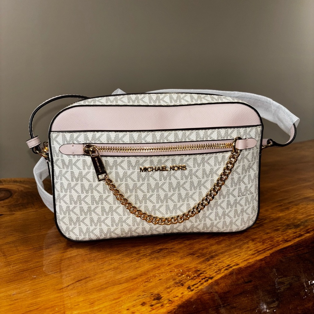 Michael Kors Cream and Pink Crossbody Bag